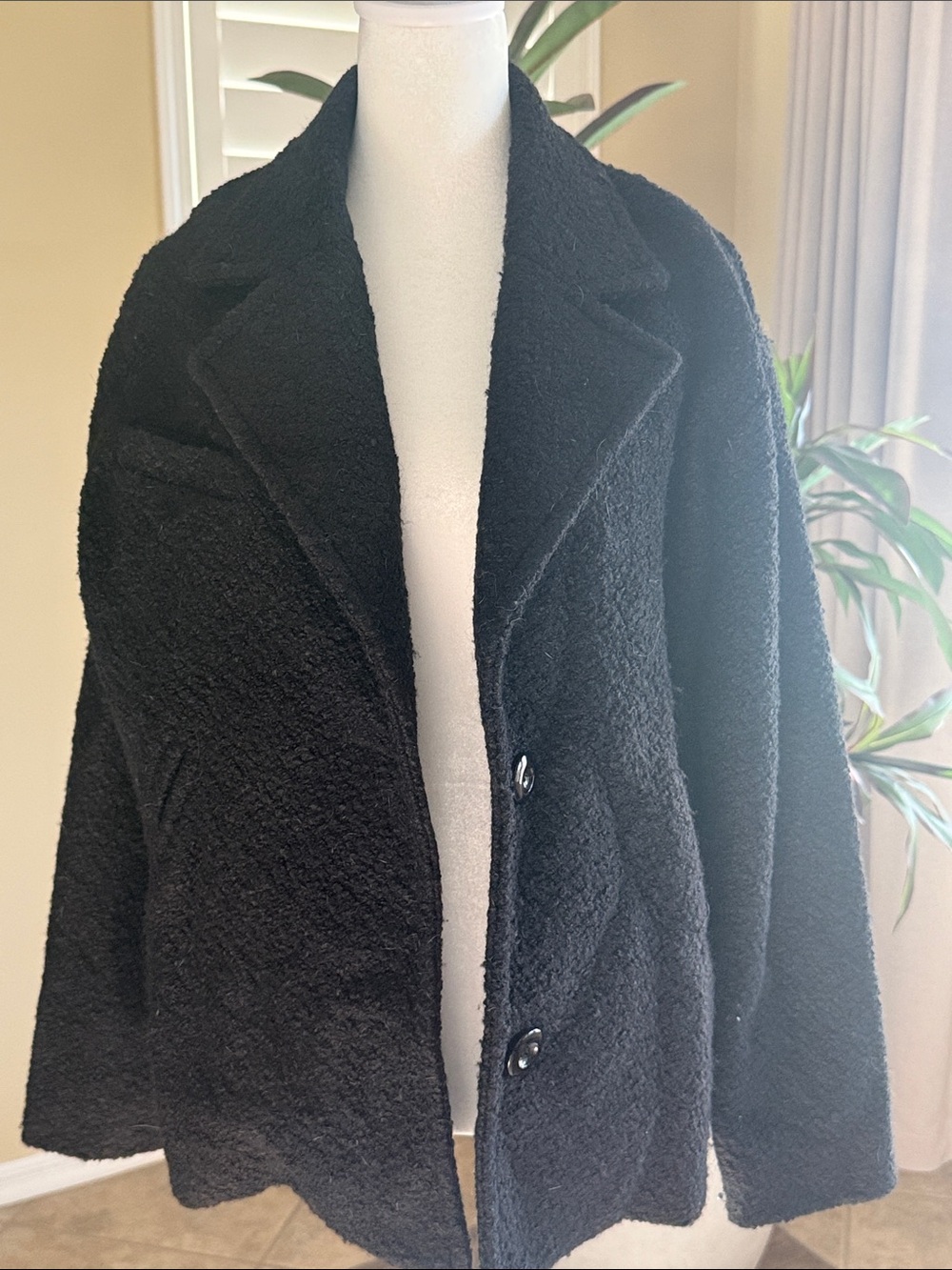 Elodie Black Teddy Bouclé Jacket with Lapel